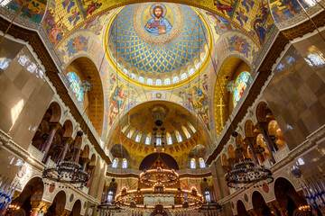 Fototapeta na wymiar Interiors of Naval Cathedral of Saint Nicholas in Kronstadt, Saint Petersburg, Russia