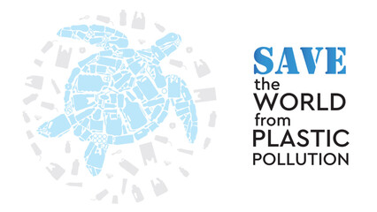 Obraz premium Ocean plastic pollution and world ocean day with sea animal page template icon vector illustration