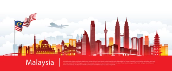 Vector design Ilustration of city of Malaysia landmark, Kuala Lumpur and flag. Malaysia Travel concept. © farizun amrod