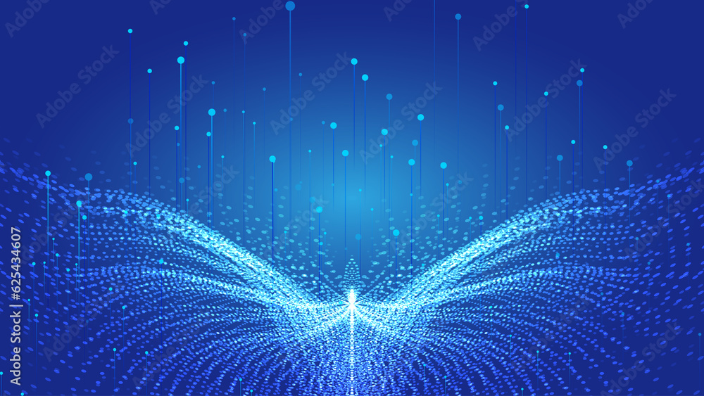 Aufkleber blue abstract particle wings with ray technology vector background