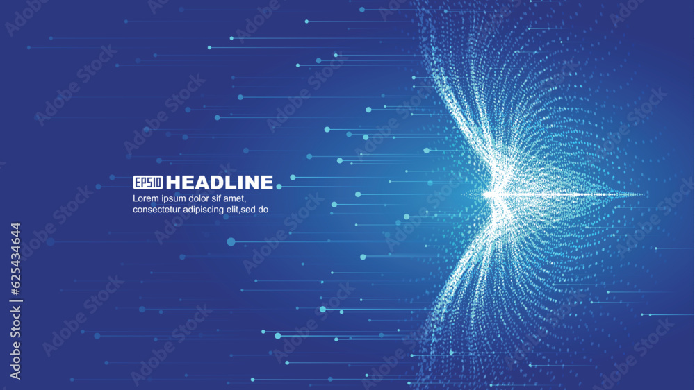 Wall mural blue abstract particle wings with ray technology vector background
