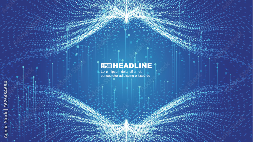 Poster blue symmetric abstract particle wings technology vector background