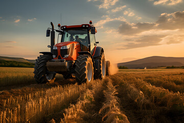 A farmer driving a tractor in a field
