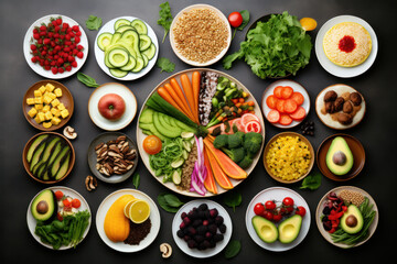 A collage of different healthy food options forming a balanced meal.