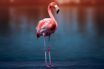 Flamingo stands in the lake