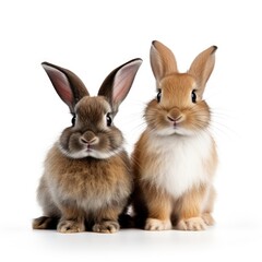 Fototapeta na wymiar Rabbit and bunny on white background. Generative AI