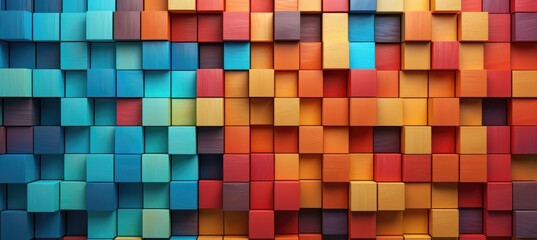 Abstract block stack wooden 3d cubes, colorful wood texture for backdrop