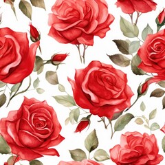 Seamless watercolor pattern with flowers and leaves. Floral pattern for wallpaper or fabric. Flower rose. Generative AI