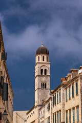Fototapeta na wymiar Bell Tower on old church in the old town of Dubrovnik, Croatia.