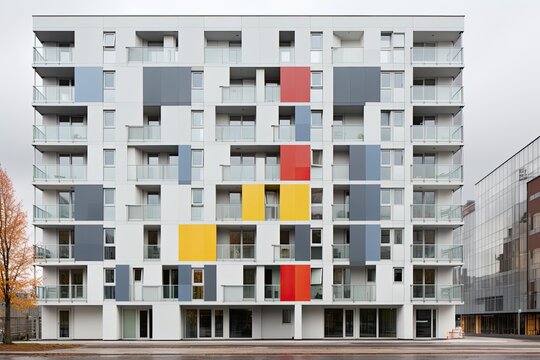 Aubings apartment building in Munich is colored in white and grey.
