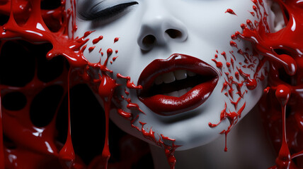 mouth covered in blood. - obrazy, fototapety, plakaty