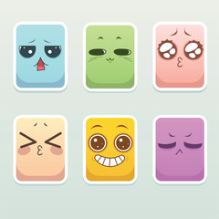 A set of colorful vector stickers with emotions. Emotions isolated from background. 