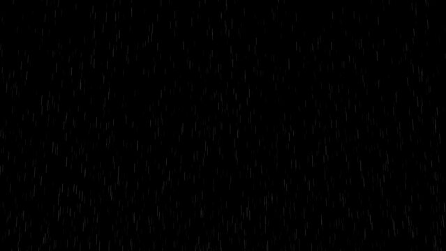 4K Rain Drops Falling effect on black background, rain with light. Heavy rain falling from dramatic Sky with dark stormy clouds. Falling water drops. Nature rainfall. clouds and fog season