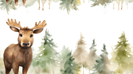 seamless pattern deer in the woods, watercolor style