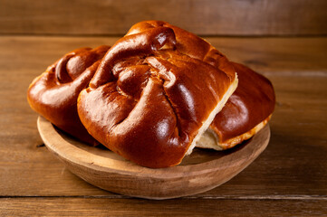 Delicious Romanian traditional sweet cheese pastries – Branzoaice. Fresh baked traditional east european pastry dessert (romanian, hungarian, bulgarian, moldovian), homemade sweet or salty cheese pie.