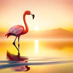 Fototapeta na wymiar flamingo in water Generator by using AI Technology