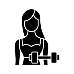 Bodybuilder icon on white background. Vector object and Icons for Sport Label, Symbol, Gym, Fitness icon Design, Exercise icon, Woman Holding Weight. 