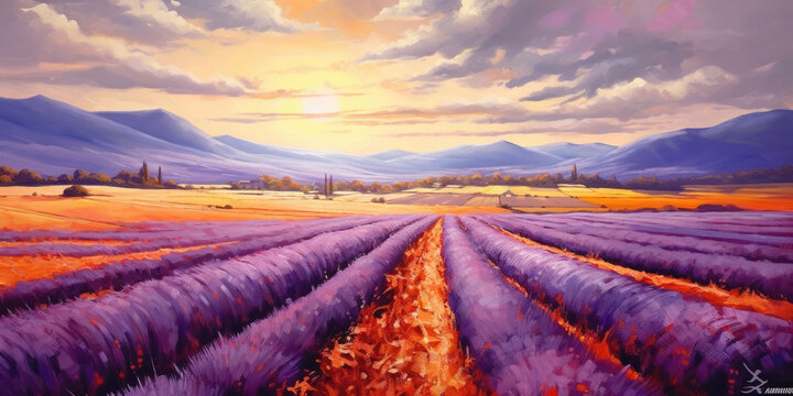 Design a striking image of the picturesque lavender fields of Provence