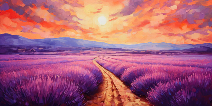 Design a striking image of the picturesque lavender fields of Provence