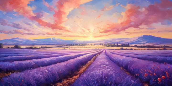 Design a striking image of the picturesque lavender fields of Provence