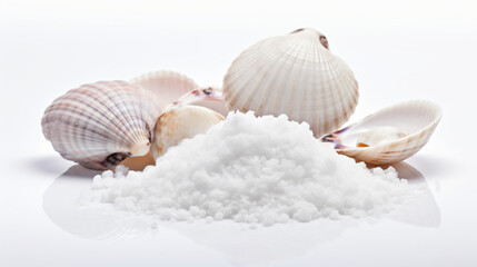 Obraz na płótnie Canvas Sea shells and salt isolated on white background