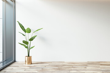 Front view of blank light wall with place for poster or banner in a modern office corridor interior. 3D Rendering, mockup