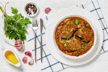 Cube Steak with Brown Balsamic Onion Gravy in bowl