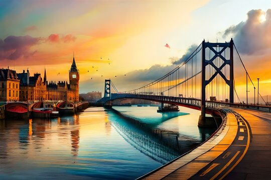 city bridge at sunset  generated by AI technology