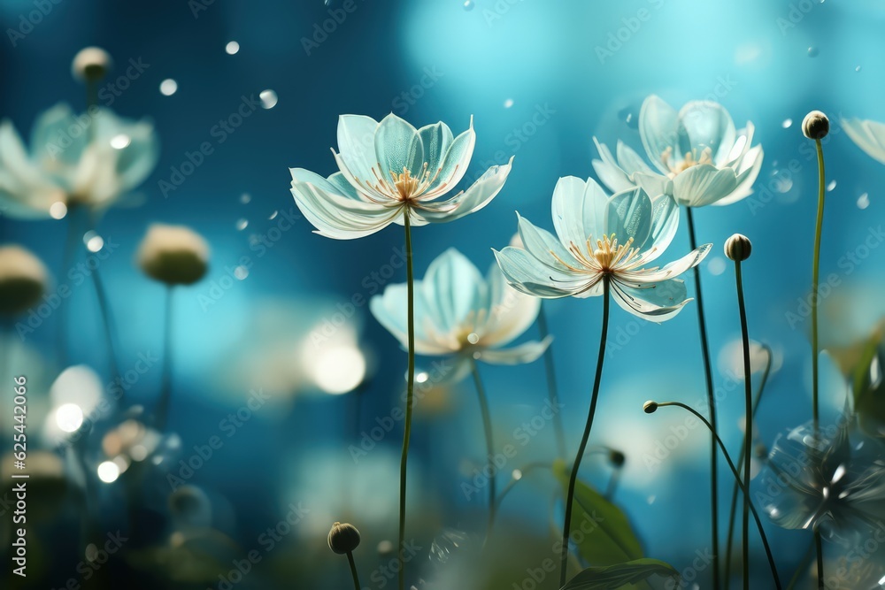Wall mural floral fresh background in soft daylight with beautiful bokeh and pastel green colors, close-up macr
