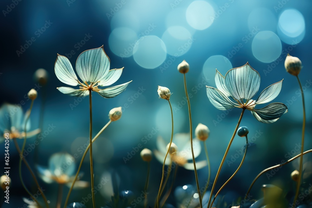 Wall mural floral fresh background in soft daylight with beautiful bokeh and pastel green colors, close-up macr