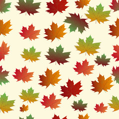 Naklejka na ściany i meble Vector autumn seamless pattern maple leaves - autumn colors. Maple leaf of different fall colors. Autumn background - wallpaper, texture, wrapping, bags print,...