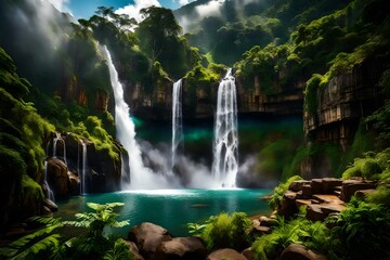 waterfall in the mountains generated by AI technology