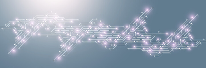 Computer motherboard background with circuit board electronic elements. Electronic texture for computer technology, engineering concept. Motherboard integrated computing illustration.