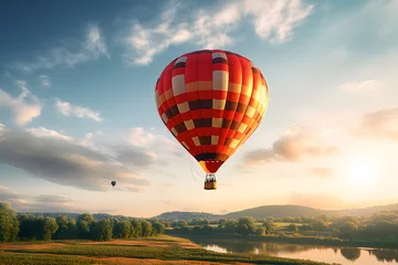 Foto op Canvas A hot air balloon floating in the air © Ployker