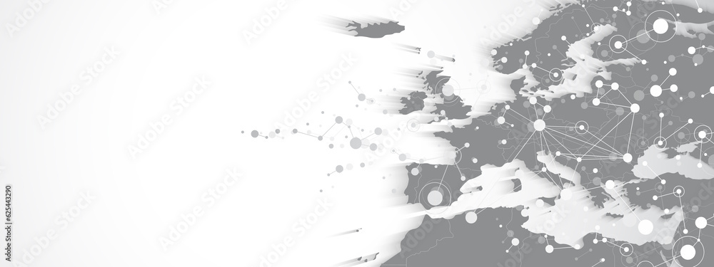 Poster Global network connection concept. Social network communication in the global business concept. Big data visualization. Internet technology illustration.