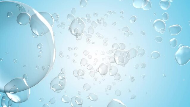 Water bubbles on blue background and Green Screen and Alpha Channel. Animation background element, 3D Render.