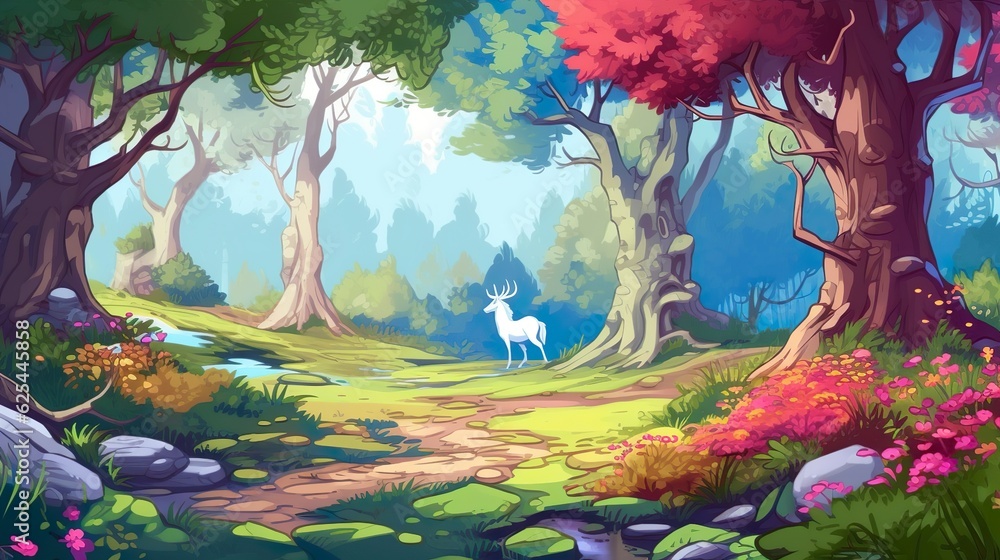 Poster abstract background magical forest. illustration in a banner design with dreamlike world of a magica