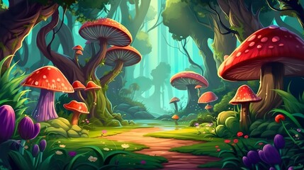 Obraz na płótnie Canvas Abstract background magical forest. An immersive illustration in a banner design, inviting viewers into a mystical realm of a magical forest. Generative AI.