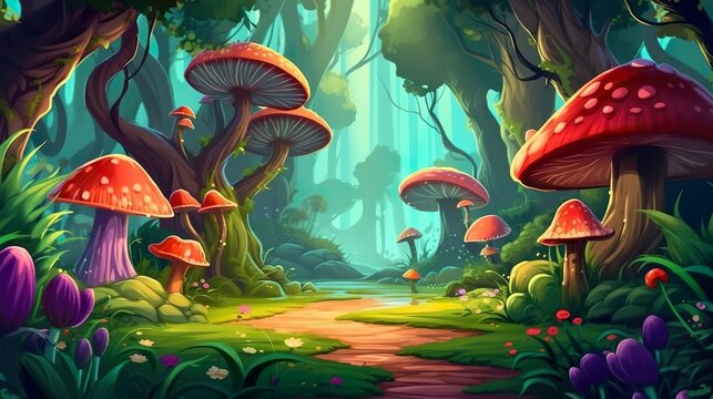 Abstract background magical forest. An immersive illustration in a banner design, inviting viewers into a mystical realm of a magical forest. Generative AI.