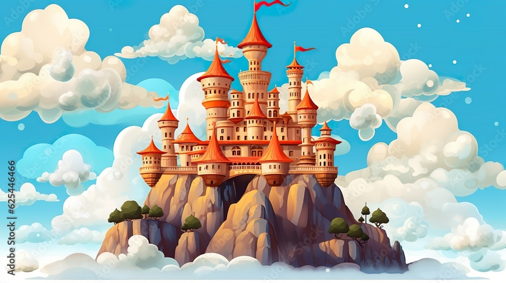Poster abstract background castle in the clouds. banner design featuring an intricately detailed illustrati