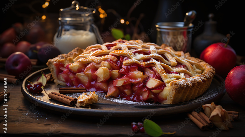 Wall mural An exquisite apple pie, made with love. Food Wallpaper. Generative Ai.