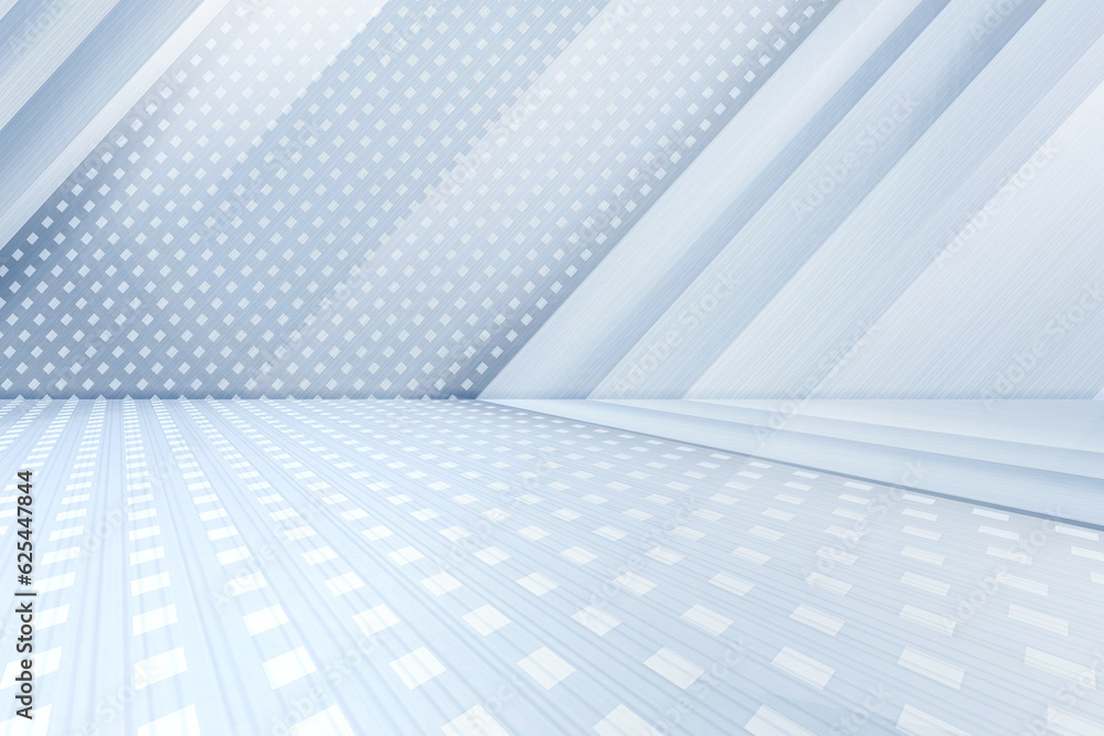 Poster abstract 3d rendering of empty room with geometric shapes. futuristic background design.