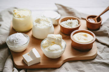 Obraz na płótnie Canvas Dairy-free alternatives for cheese, yogurt, and ice cream.