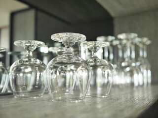 Table setting with drinking glasses turn upside down.