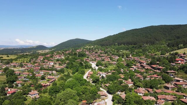 Aerial view of village of Zheravna with nineteenth century houses, Sliven Region, Bulgaria