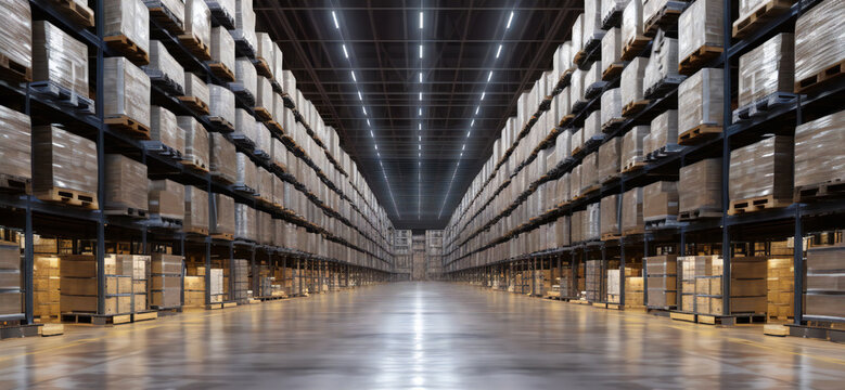 Huge distribution warehouse with high shelves