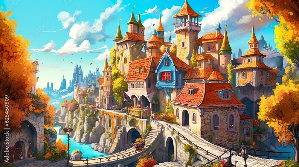 Poster abstract background elven kingdom. illustration in a banner design, transporting viewers to world of