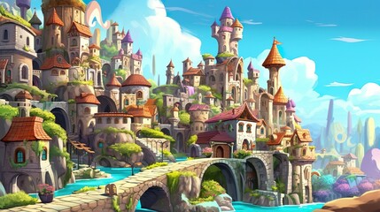 Obraz premium Abstract background Elven kingdom. Banner design featuring an intricately detailed illustration, inviting viewers to immerse themselves in the elegance and mystique of elven kingdom. Generative AI.