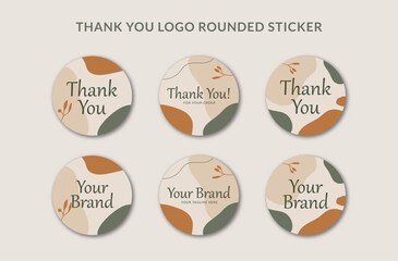 Printable Thank You Rounded Badge Sticker and Branding Logo Sticker Decorated with Orange Green Organic Blob and Botanical Object. Suitable for Small Online Business Fashion, Beauty, Cosmetic Brand