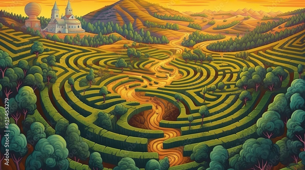 Poster abstract background labyrinths. a banner design featuring an intricately detailed illustration with 